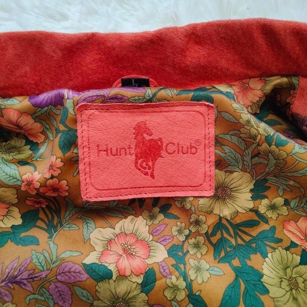 Vintage Hunts Club‎ Pink Suede Leather Bomber Jacket Womens Large Cottagecore - Picture 3 of 8